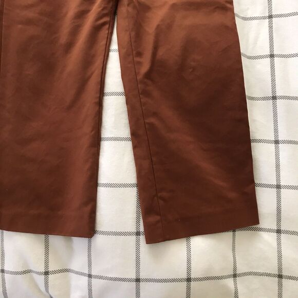 Zara Brown Cropped Cotton Straight Leg Trousers Casual Work Pants - S - Picture 4 of 9